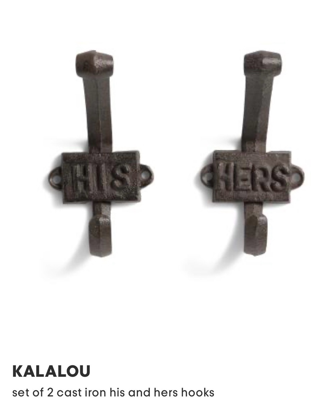 Kalalou His and Hers Cast Iron Wall Hooks - Brown